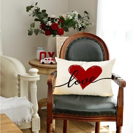 RABUSOFA Valentines Pillow Covers 12x20 Inch,Red Heart Decor Throw Pillow Covers,Love Valentine's Decorations Cushion Case for Home Couch Sofa(32-12)