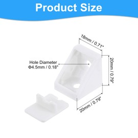 sourcing map 12 Pcs 90 Degree Plastic Corner Braces, 20x18x20mm Shelf Right Angle Brackets with Cap, Shelf Board Holder with Screws for Cabinets Cupboards, White