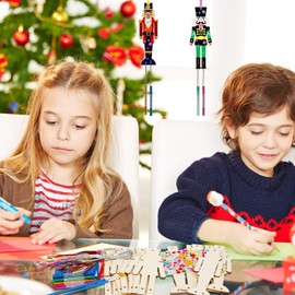 WEDNOK 12 Pack Christmas Wind Chime Kit for Kids Make You Own Nutcracker Wind Chime for Girls Boys Christmas Ornaments DIY Coloring Craft for Christmas Party Decoration