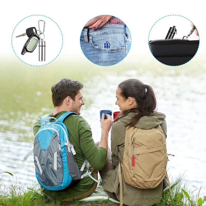 OOTSR Portable Pill Case (2.6"x0.7") with D-Ring Carabiner Waterproof Aluminum