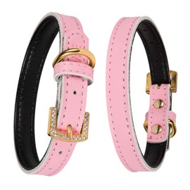 LOVPE Golden Rhinestone Buckle with Comfortable Padded Leather Pet Collars Dog Collar/Cat Collar for Cats Puppy Kitty Small Medium Dogs (XS, Pink)