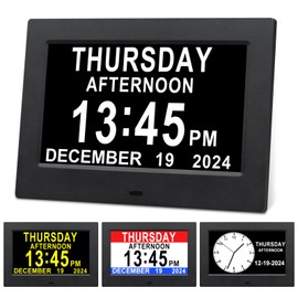 Johnziny Digital Day Clock 7 Inch,Calendar Clock,Dementia Clocks for Seniors,Clock with Day and Date for Elderly,12 Alarms Option,Auto Dimmable,Large Number Digital Clock with Large Display (Black)