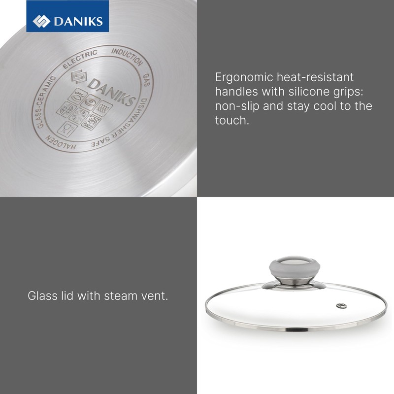 Daniks Modern 3 Quart Stainless Steel Stock Pot with Glass