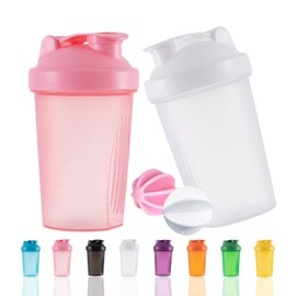 OOTD Protein Shaker Bottle, 400 ml, Leak-Proof, BPA-Free, Protein Shaker for Supplement Shakes with Strainer & Scale, Fitness Mixer for Creamy Whey Protein Powder Shakes, White + Pink (2 Pieces)
