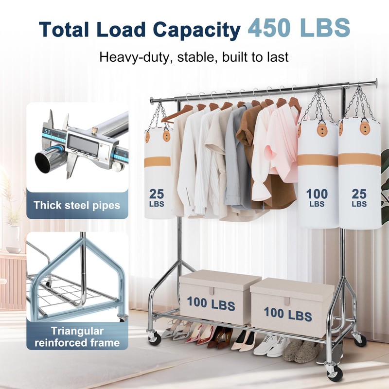 Whitmor Heavy Duty Clothes Rack, Rolling Garment Rack with Lockable