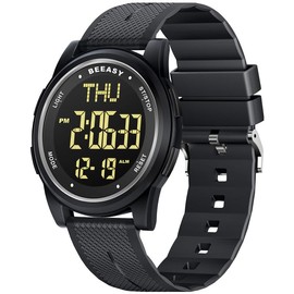 Beeasy Unisex Digital Watch Waterproof with Stopwatch Alarm Countdown Dual Time, Ultra-Thin Super Wide-Angle Display Digital Wrist Watches for Men Women