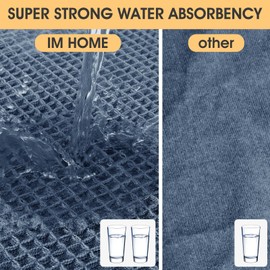 IM HOME Extra Large Waffle Bath Mat Blue 6'x2'(72" x 24"), Boho Woven Modern Bath Mat Rugs, Absorbent Non Slip Bathroom Rugs, Soft Washable Bath Rugs with Tassels for Bedroom, Kitchen, Shower, Tub