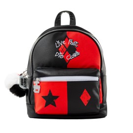 SUICIDE SQUAD Harley Quinn (Live Fast Die Clown) Fashion Backpack - Luxury Faux Leather, Unique Lining, Matching Zipper Accessory, Inner & Outer Pockets, Bold & Edgy, A Fun Pick for Harley Quinn Fans