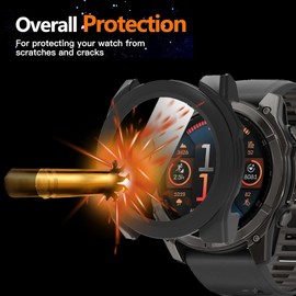 Lamshaw Compatible for Garmin Fenix 8 Case, Shock-Proof Cover Hard PC Case with Glass Screen Protector Compatible for Garmin Fenix 8 43mm, 47mm, 51mm, Fenix E 47mm Smartwatch (Black, Fenix 8 47mm)