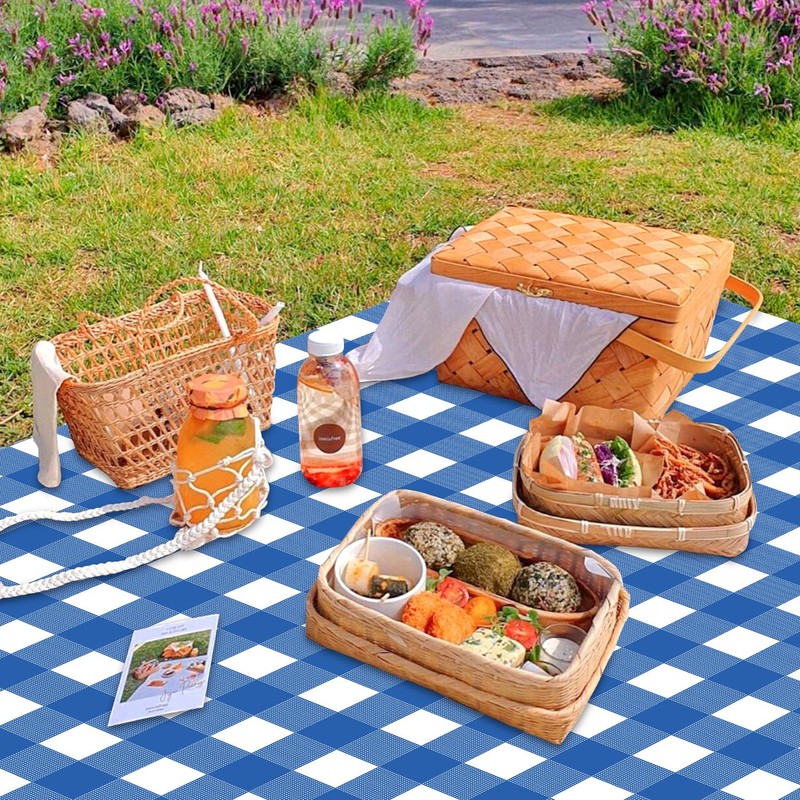 4 Pack Blue Gingham Tablecloths, Blue and White Checkered Tablecloths