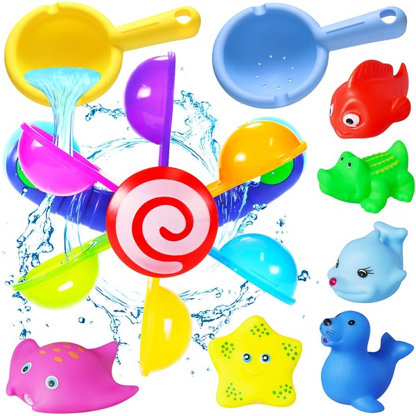 Jiosdo Baby Bath Toys, Whirling Waterfall Bath Toys With Suction Cups, Bathtub Water Toy and 6 Floating Animal Toy, Baby Shower Bath Toy Kids Bath Toys for Boy Girl Toddler Children