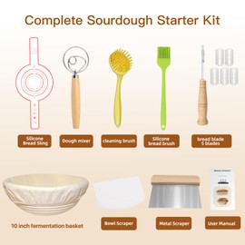 XSIEDVP Banneton Bread Proofing Basket,Sourdough Bread Baking Supplies,Sourdough Starter Kit with 9" Round Banneton Basket,Perfect Banneton Basket Gift Set for Making Beautiful Bread