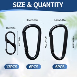 IETWATE Small Carabiner Hooks, Pack of 12 S Mini Carabiners, Small, 12 Pieces D-Clip Carabiner Keyring, Aluminium Small Carabiner Hooks, Black for Camping, Travel, Hiking, Belt