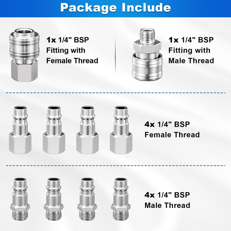 Spurtar Compressed Air Coupling 1/4 Inch Pneumatic Connections, Pack of