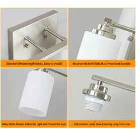 ASLAINY Brushed Nickel Bathroom Lighting Fixtures Over Mirror, 4-Light Vanity Lights with Milky White Glass Shade, 24 Inches Modern Wall Sconce Lighting for Bathroom Living Room, E26 Base, VN8301-4BN