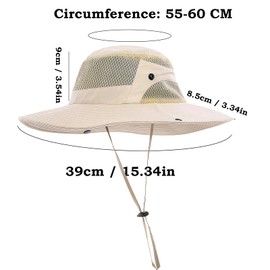 Anseom Wide Brim Sun Hats for Men Women, Foldable Fishing Hat with Sun Protection, Breathable Summer Hat with Chin Strap, Cowboy Style Boonie Hat for Outdoor Sports (UK, Alpha, One Size, Beige)