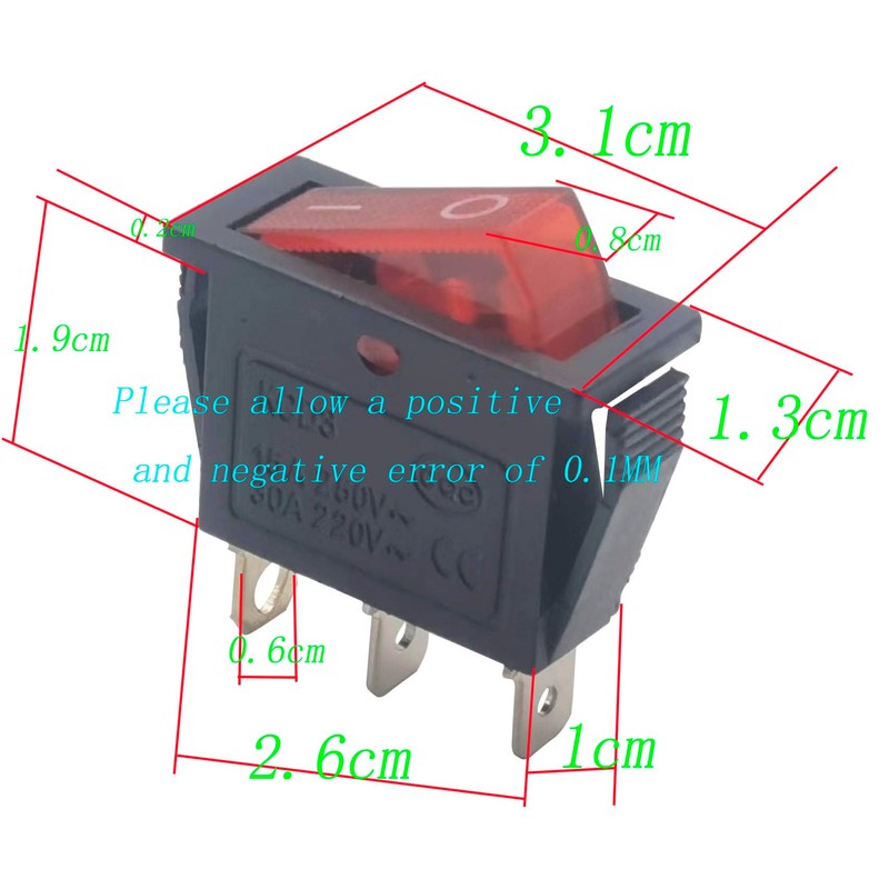 3 pin 2 Position Red Lighted Rocker Switch for Desktop