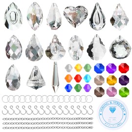 UMILKI Crystal Suncatcher, 15 Pieces Crystal Decorative Pendant, DIY Sun Catcher Window Decoration, Suncatcher Crystal Set with Pearl Chain, Feng Shui Sun Catcher for Windows, Garden