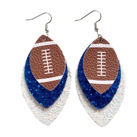 Colorful Layered Football Leather Dangle Earrings Glitter Football Sports Lover Teardrop Earrings for Women Jewelry(C)