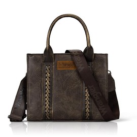 Wrangler Vintage Zipper Crossbody Tote Bag with Zipper Pocket and Adjustable Strap - Large Capacity Tote for Personal Items:_Classic - Coffee