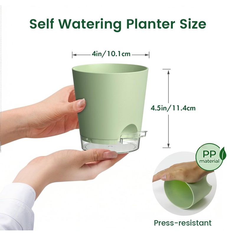 Meowell 4 inch Self Watering Pots for Indoor Plants, 5