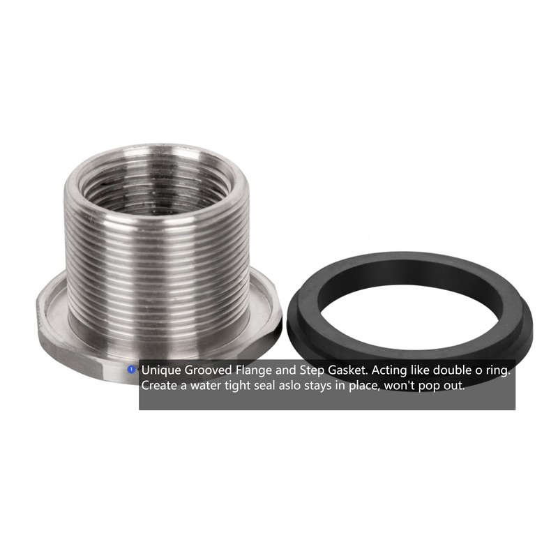 RAINPAL SSBF010 Female 3/4" NPT Stainless Steel Bulkhead Tank Fitting