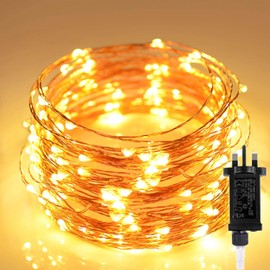 Christmas Tree Lights Indoor, 10M 33FT 100 LEDs Copper Wire Main Powered String Light Decorations 8 Modes Memory Function Outdoor Waterproof Starry Fairy Light for Garden,Xmas, Party,Tree, Warm White