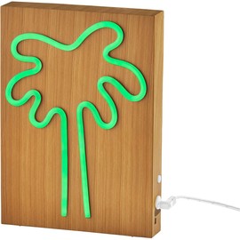 Adesso SL3720-12 Wood Framed Neon Palm Tree Table/Wall Lamp, Brown