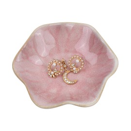 Ästhetische Keramik Schmuckschale - Dekorative Blattschale für Schlüssel, Ringe und Schmuck - Tisch- und Nachttischdekoration - Handgefertigtes Schmucktablett für Zimmer (Rosa)