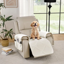 Pamhaven Quilted Recliner Seat Covers Stay in Place, Quilted Recliner Chair Covers, White Recliner Cover for Dogs, Washable Chair Protector (Recliner 22", Cream White)