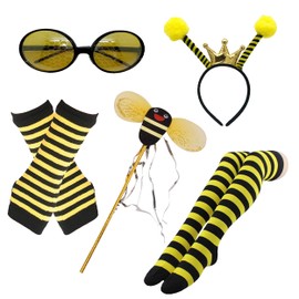 5 Pcs Bee Costume Kit, Bee Costume Accessories, Bee Costume with Honey Bee Wand Bee Antenna Glasses for Women Adult Cosplay