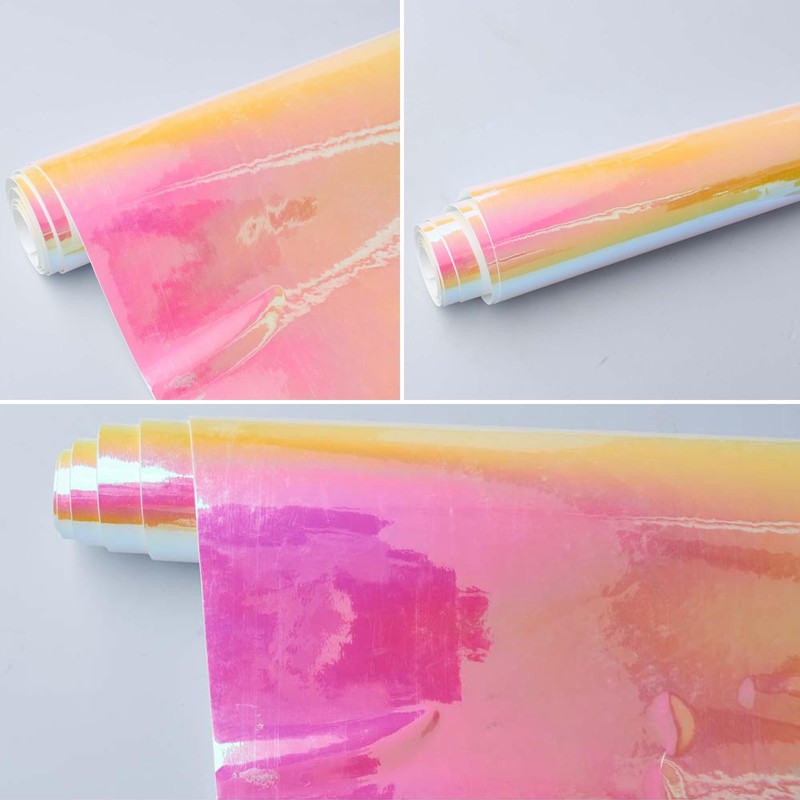 AuMoHall Holographic Rainbow Pink Car Vinyl Wrap Chameleon Color Change