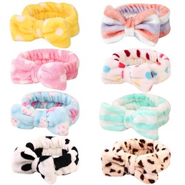 KECUCO 8 Pcs Spa Headband Soft Bow Hair Band Skincare Headbands for Washing Face Women Facial Makeup Headband Cute Head Wraps for Spa Shower Makeup Whasing Face (Multicolor A)