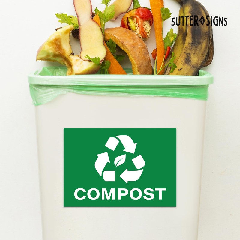 Compost Stickers, Self Adhesive Weatherproof Vinyl Stickers, Green, 7" x