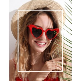LOHO MAGICA Women Fashion Heart Sunglasses 12 Pack Heart Shaped Sunglasses for Women Vintage Love Cat Eye Retro Glasses（Red）
