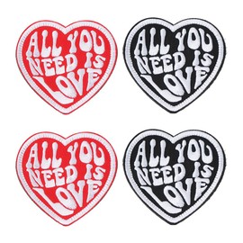 Ximimark 4pcs Love is All You Need Embroidered Patch - Hook & Loop Backing - Fun DIY Decoration for Bags, Hats & Clothing