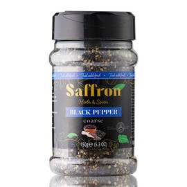 Saffron Herbs & Spices - Coarse Black Pepper in Easy-Dispense Tub, Kosher Certified, 150g/5.3oz – Bold, Aromatic Flavour, Ideal for Cooking, Seasoning, Grilling, Soups, Stews, and Garnishing
