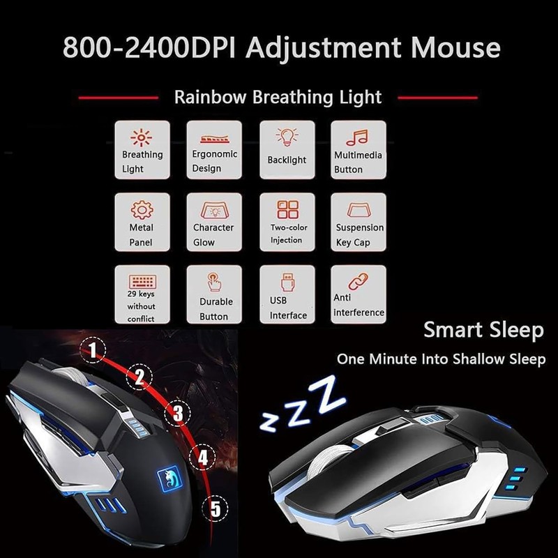 Charging Keyboard Mouse, Backlit Gaming Mice and Keyboard Combo Wireless