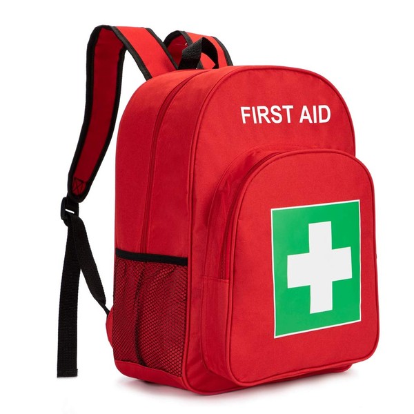 First Aid Backpack Bag Empty Emergency Red First Aid Medical Backpacks First Aid Backpack First Aid Backpack for Camping Hiking Trekking Adventure Home Health First Aid, Backpack in red with green