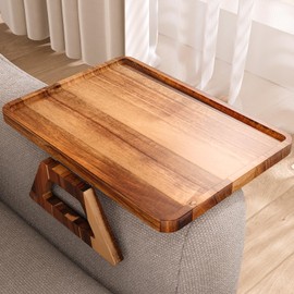 Danfoxer Acacia Wood Couch Arm Tray,Couch Tray,Folding Sofa Armrest Tray,Couch Arm Table Clip-On Couch Desk for Drinks, Snacks,Phone,Remote Control