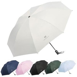 EEPLUYTY Umbrellas, Automatic Umbrella, Pocket Umbrella, Open-Close with 8 Ribs, Umbrella Stormproof, Umbrella with UV Protection, Lightweight and Strong, White