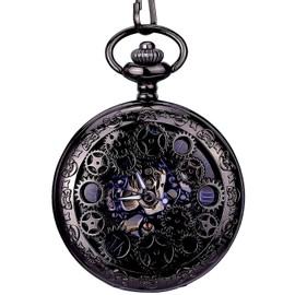 New Brand Mall Men’s Pocket Watch with Chains Steampunk Mechanical Pocket Watches Christmas Graduation Birthday Gifts Fathers Day, blue, Mechanical