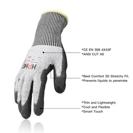 HPHST Cut Resistant Gloves Level A6 Cut Proof Work Gloves Smart Touch 3 Pairs (Large)