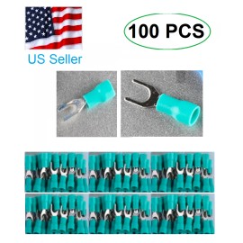 A-LAB 100 Green Fork Spade Insulated wire crimp terminal connector 16-22 awg SV1.25-4