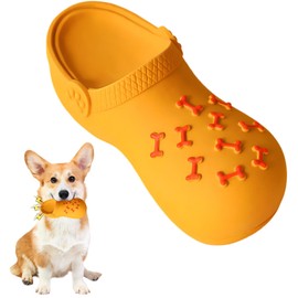 Squeaky Dog Toy for Aggressive Chewers,Interactive Slippers Shape Chew Toy for Teeth Cleaning and Training,Funny Tough Rubber Toy for Boredom,Cute Toy for Puppy Indoor Outdoor (Slippers-Orange, L)