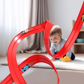 Speed Track for Toy Cars, 4M Flexible Car Track Play Set with 4 Diecast Car Toys for Racing and Flexible DIY Trucks Suction Cup Speed Track Presents for 3 4 5 6 Year Old Boys Girls