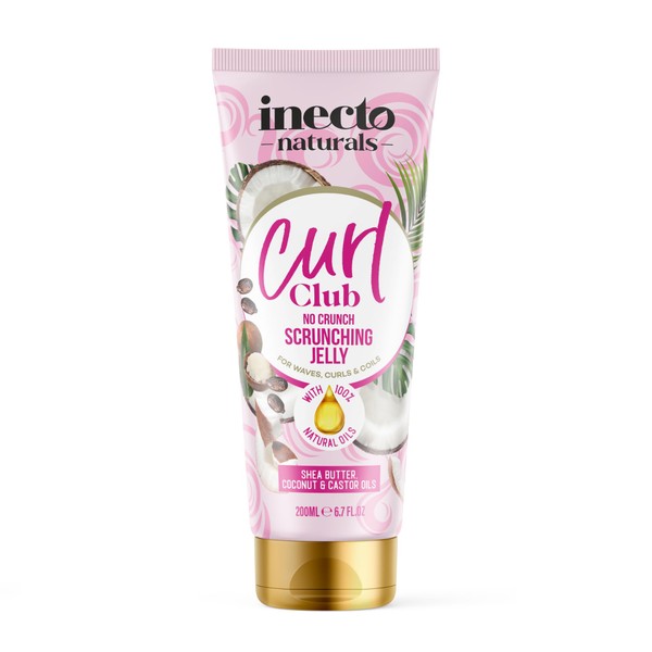 INECTO Naturals Curl Club No Crunch Scrunching Jelly 200ml, Vegan & Cruelty Free Frizz Styling Curl Control Hair Gel for Curly or Wavy Hair, 100% Natural