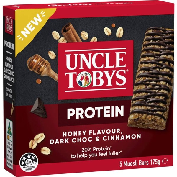 Uncle Tobys Protein Muesli Bar Honey Flavour Dark Choc Cinnamon 175g
