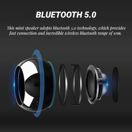 Small Bluetooth Speaker, Hi Fi Stereo Mini Portable Wireless Speaker with Built in Microphone, Handsfree Call, Lanyard, Pocket Speaker for Hiking Biking