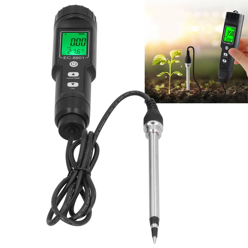 Soil EC Temperature Tester with Backlight Portable Conductivity Meter Hydroponics